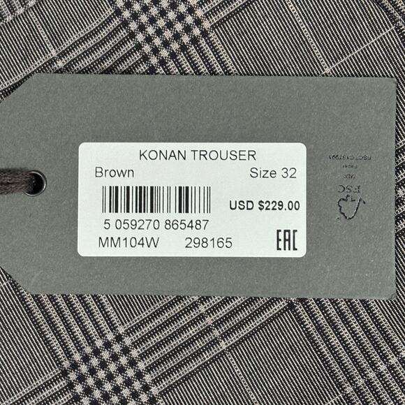 ALLSAINTS NWT KONAN TROUSER BROWN CHECK SIZE 32 CROPPED - Picture 5 of 7